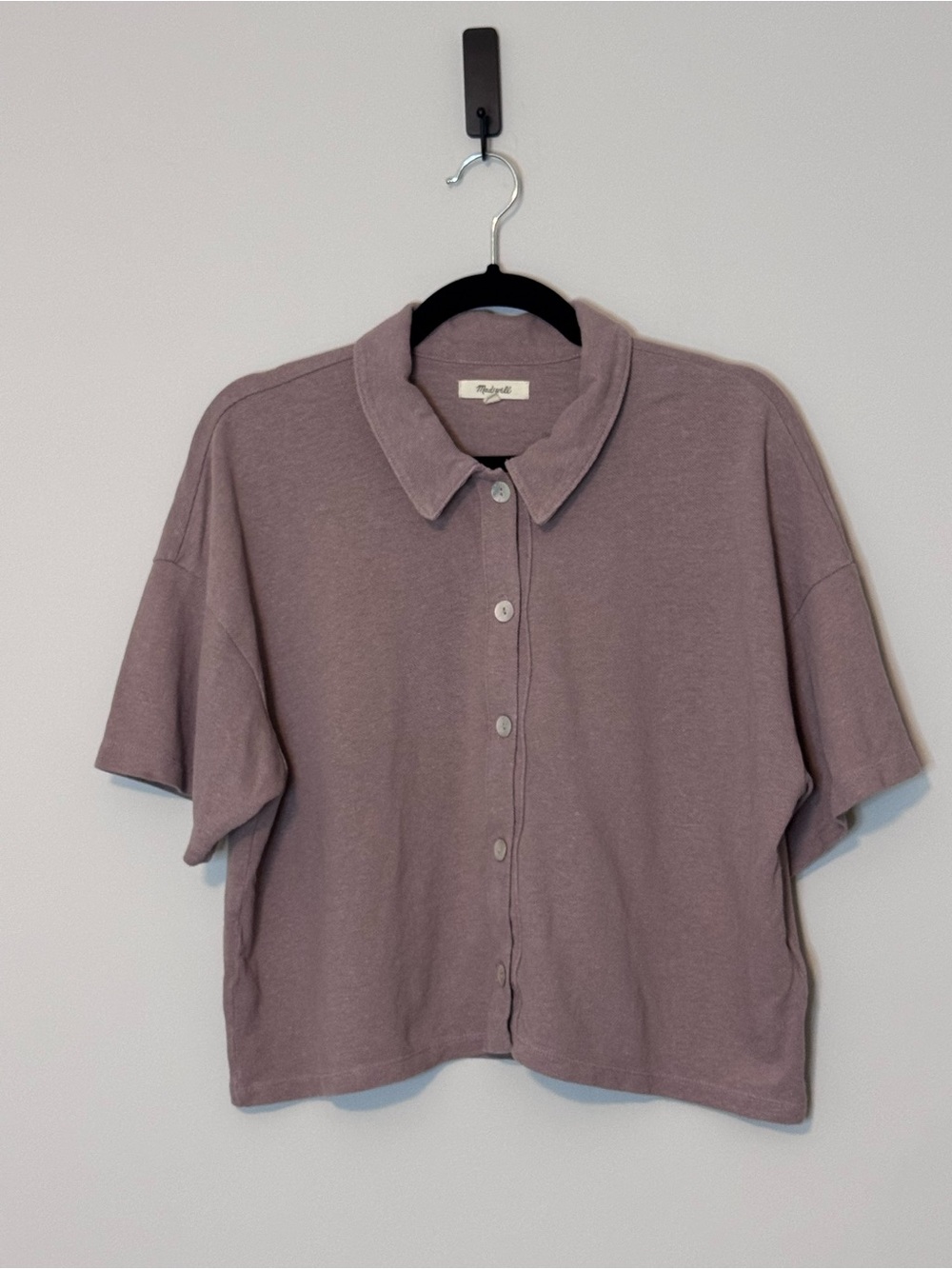 Madewell Women’s Large Mauve Textured Knit Short Sleeve Button-Up Shirt